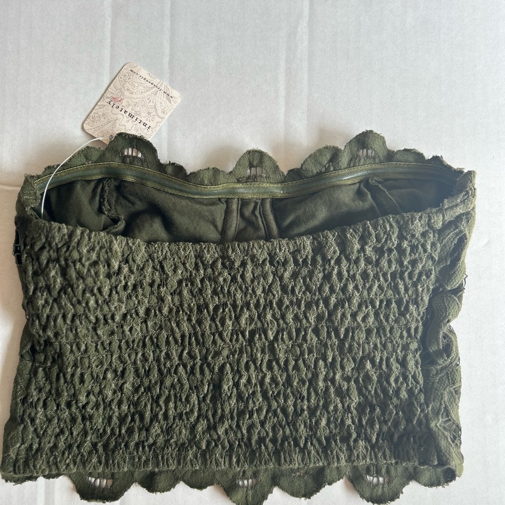 Free People Green Army Lace Strapless Bandeau Crop Top Size XS - Picture 5 of 8
